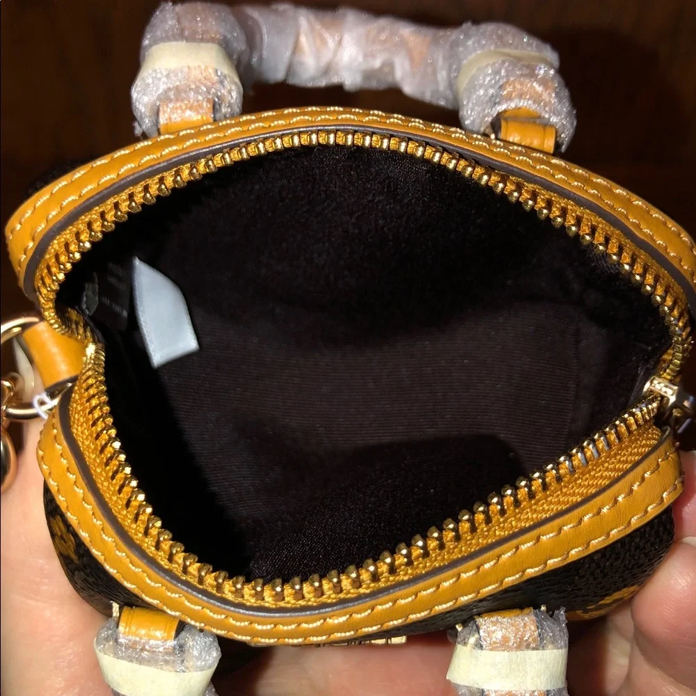 NWT-Coach-Mini Rowan Bag Charm-Floral🌼Walnut/Yellow-$75 - Picture 8 of 11